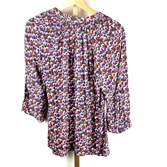 Boden Multicolor 3/4 Sleeve Notch Collar Top w/ Mod Design EUC Size US 2 UK 6 - Picture 2 of 9